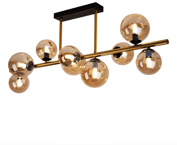 LED Deckenleuchte, Kugeln, Glas amber, messing, L 87 cm