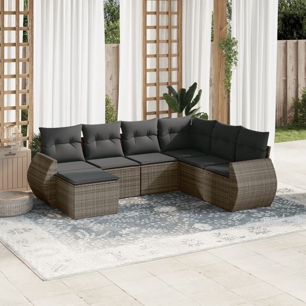 vidaXL 7-tlg. Garten-Sofagarnitur mit Kissen Grau Poly Rattan 3254037