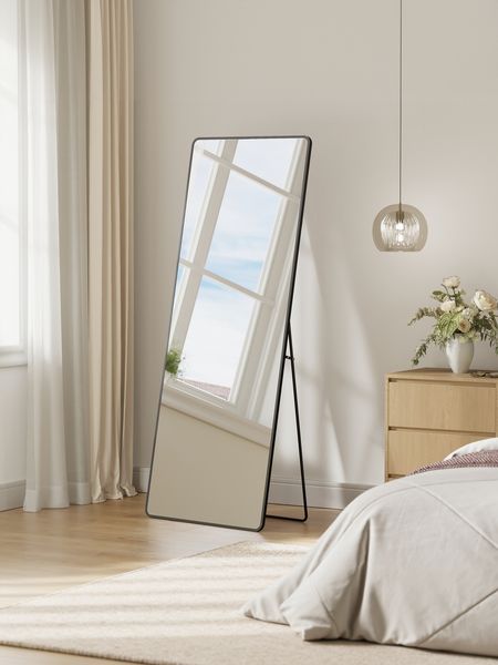 SONGMICS Ganzkörperspiegel, Spiegel rechteckig, stehend oder wandmontiert, für Wohnzimmer, Schlafzimmer, 165 x 60 cm, schwarz