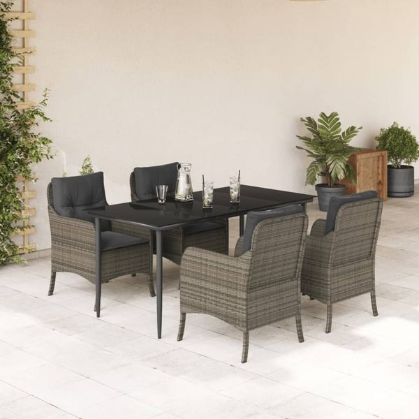 vidaXL 5-tlg. Garten-Essgruppe mit Kissen Grau Poly Rattan 3211951