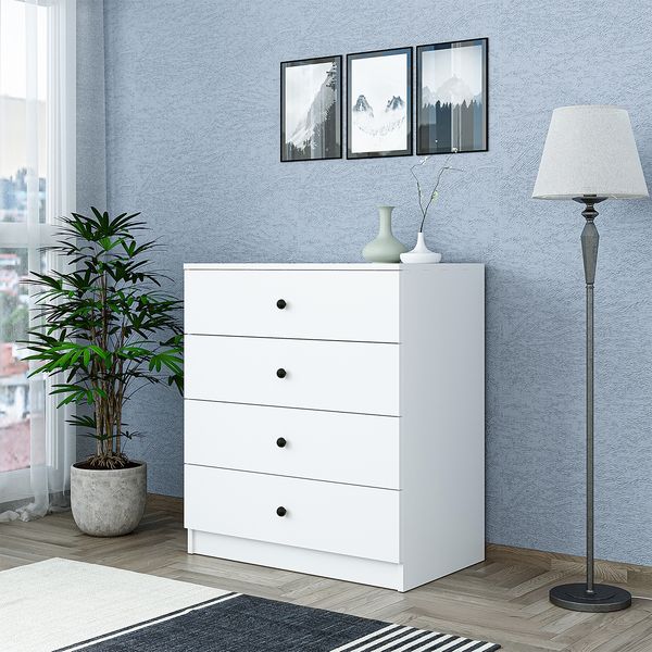 Roomart SIFO Mehrzweckschrank mit 4 Schubladen – Aufbewahrungsschrank & Kommode für Wohnzimmer, Schlafzimmer, Esszimmer oder Büro – Modernes Design • Weiß