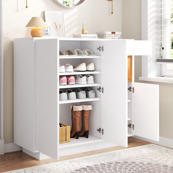 Merax Schuhschrank mit 16-farbiger LED-Beleuchtung (105x39,5x100,5 cm, 1-St) Schuhregal mit verstellbaren Regalböden und1 Schublade
