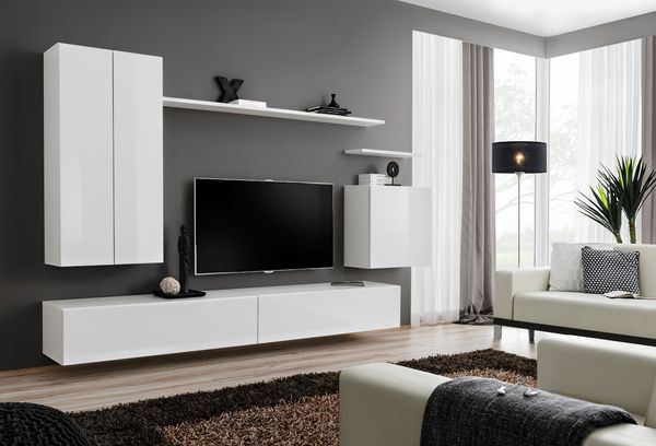 Hängende Wohnwand Switch II in Weiß 270 x 160 cm 7-teilig