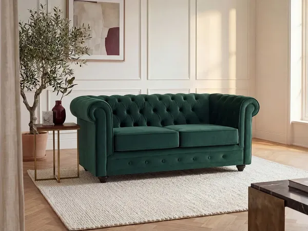 Vente-unique - CHESTERFIELD Sofa SamtStoff Grün - B 88 cm x H 72 cm x L 168 cm