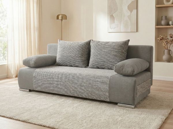 Schlafsofa Naki - Sofa mit Schlaffunktion und Bettkasten, Bettsofa, Couch (Grau + Grau (Alova 10 + Berlin 01))