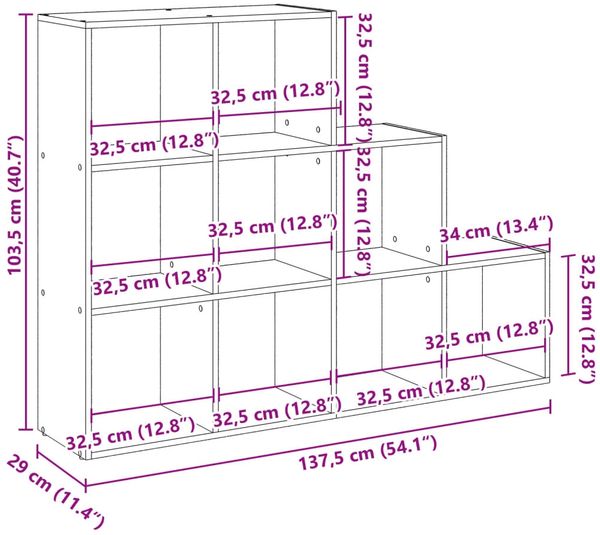Raumteiler-Bücherregal 3 Stufen, Holzwerkstoff, Weiß, 137,5 x 29 x 103,5 cm Bild 11