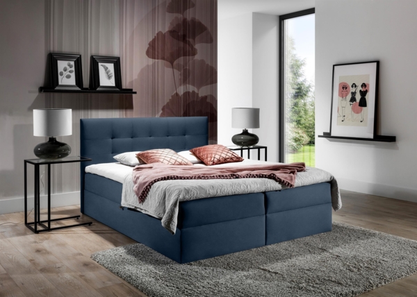 99rooms Chester Boxspringbett Velours ROYAL VELVET Dunkelblau 140x200 cm