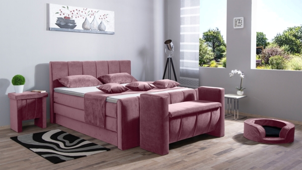 Meisterbetten Boxspringbett Roki 160x220 in VS-Rose, Matratzenbezug Nano, Ergoflex-Topper, mit Fussteil