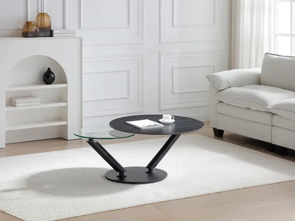 Vente-unique - ELDOVA Couchtisch GlasKeramik TransparentSchwarz - B 80 cm x H 43 cm x L 130 cm80 cm