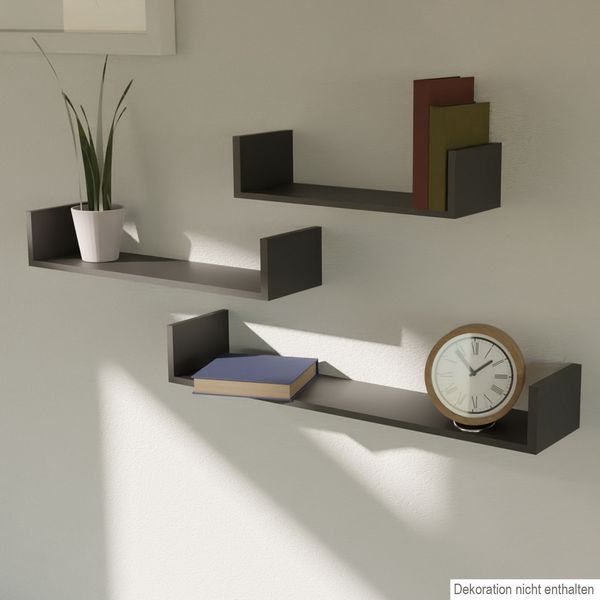 3er Set Wandregal Schweberegal Bücherablage Hängeregal Wandboard schwarz