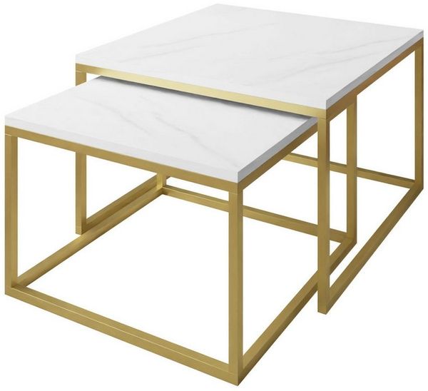 Lookway Couchtisch YOSHI 2in1 mit Levanto-Marmorplatte (2er-Set), Breite: 70 cm und 60 cm