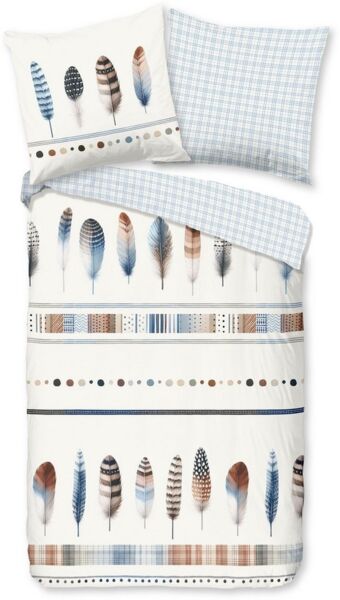 good morning Wendebettwäsche Niba, Biber, Flanell, 2 teilig, Flanell, Biber, Winter, Warm, Reißverschluss, Wende, Federn, weiß blau