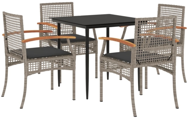 vidaXL 5-tlg. Garten-Essgruppe mit Kissen Grau Poly Rattan 3213611
