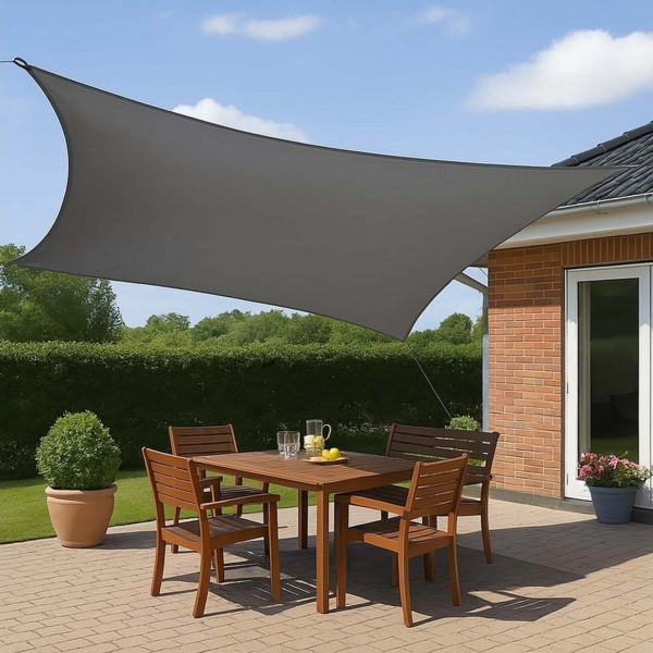 BURI Sonnensegel 5x5 m grau quadratisch - wasserdichtes HDPE Sonnendach | UV-Schutz & Windschutz für Garten, Terrasse, Balkon | reißfest, atmungsaktiv & wetterfest Outdoor Schattenspender