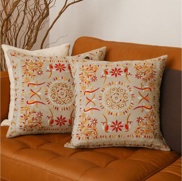 Marrakesch Orient & Mediterran Interior Zierkissen 2er Set Kissenbezug Handgefertigt Lodge Rot 50x50cm, Boho Deko, (2 St)