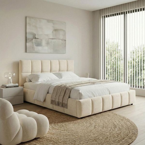 IDIMEX Polsterbett EMILIA, Bett 140x200 cm mit Lattenrost und gepolsterter Steppung Cremeweiß