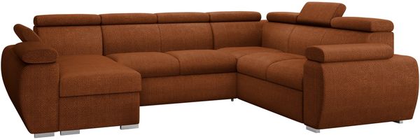 Wohnlandschaft Boston U mit Bettkasten, Schlaffunktion, Einstellbare Kopfstützen (Farbe: Flow 09, Seite: Links, LC+2p+R+2r)