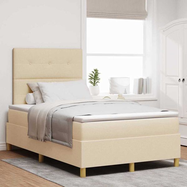 vidaXL Boxspringbett mit Matratze Creme 120 x 190 cm Stoff 3339607