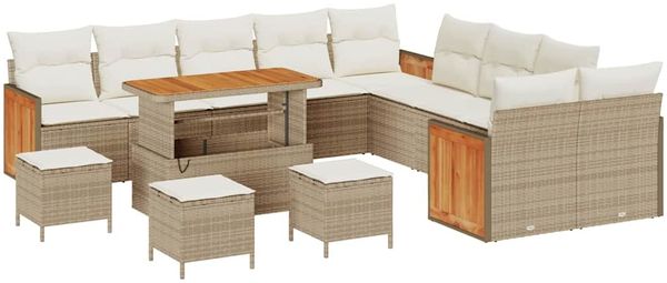 vidaXL Gartensofa-set mit Kissen 18 pcs Beige und Creme Poly-Rattan 3365321 Bild 2