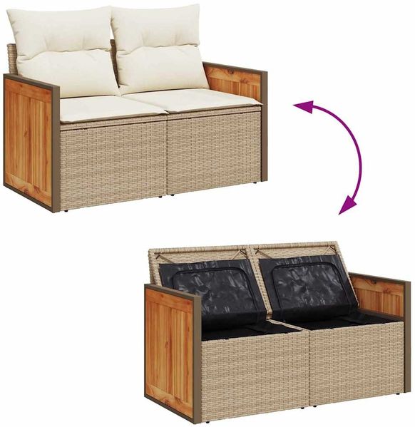 vidaXL Gartensofa-set mit Kissen 18 pcs Beige und Creme Poly-Rattan 3365321 Bild 11