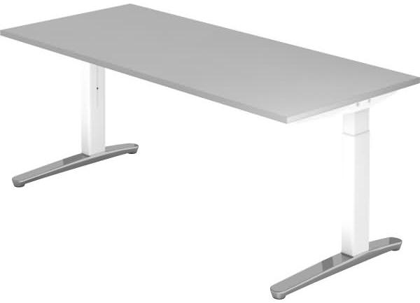 'XB19' Schreibtisch, C-Fuß, poliert, 180x80 cm, Grau / Weiß