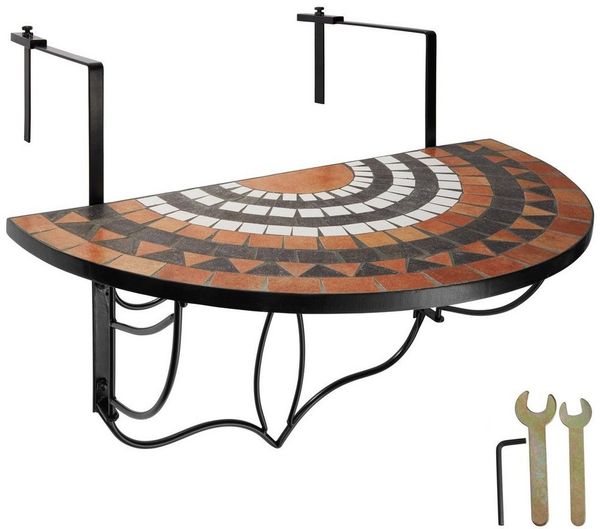 tectake Balkonhängetisch Balkontisch (1-St, 1 tlg), Massive, stabile Tischplatte aus Steinmosaik