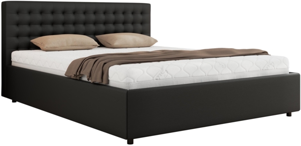 Polsterbett mit Holzlattenrost Doppelbett PAVO CLASSIC, hohe Kopfteil, Bettkasten mit Gasdruckfeder - 180x200 cm - Schwarz Kunstleder Bild 5