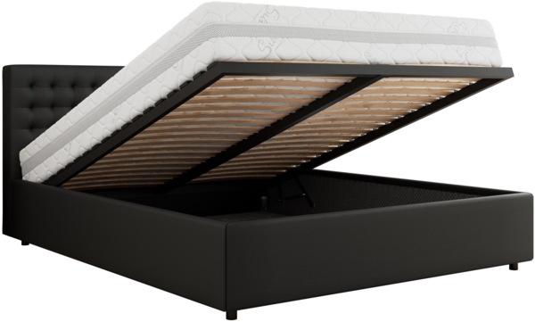 Polsterbett mit Holzlattenrost Doppelbett PAVO CLASSIC, hohe Kopfteil, Bettkasten mit Gasdruckfeder - 180x200 cm - Schwarz Kunstleder Bild 6