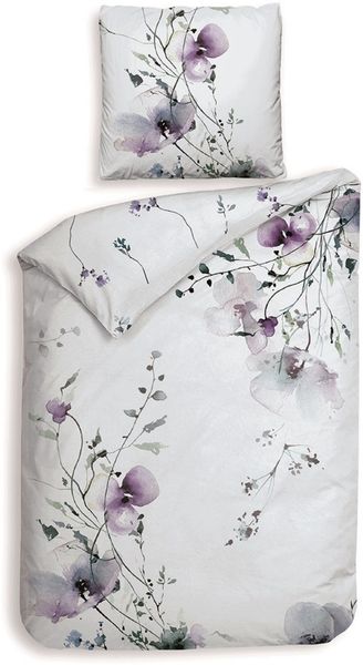 Heckettlane Satin Bettwäsche 135x200 Avalia White Veilchen Blüten lila