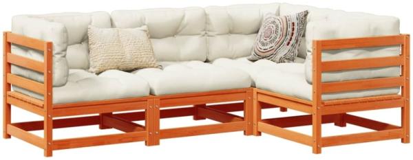 vidaXL 4-tlg. Garten-Sofagarnitur Wachsbraun Massivholz Kiefer 3299409