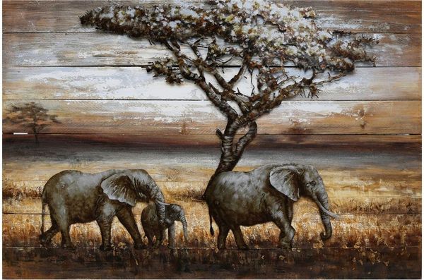 Wandbild Wanddekoration 3D Metallbild Elefanten 120 x 80 cm