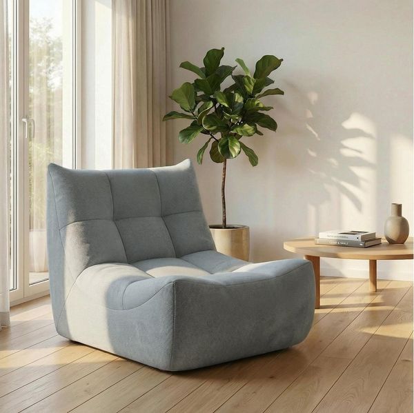 HAUSS SPOLE Sitzsack 1-Sitzer Stoffsofa mit geschwungener Rückenlehne,Relaxsessel in Grau (1 St. Cloud-Sessel Polstersessel mit Chenille-Oberflächenbezug), Ergonomisch geschwungene Rückenlehnenform