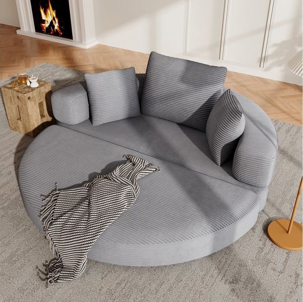 Merax Schlafsofa mit Schlaffunktion, Multifunktionales Sofa mit Hocker, Boneless Couch, Klappsofabett für Wohn/Arbeits/Schlafzimmer 1 Teile, 2-in-1 Sofa-Bett mit Cordstoffbezug inkl. 3 Kissen, 173x176cm