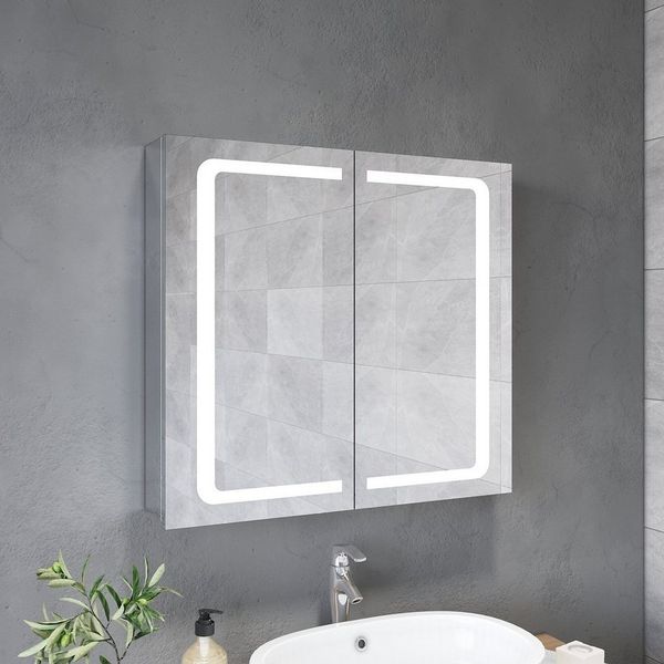 SONNI Badezimmerspiegelschrank Spiegelschrank 2-türig Bad LED Beleuchtung Badspiegel 70cm Breite