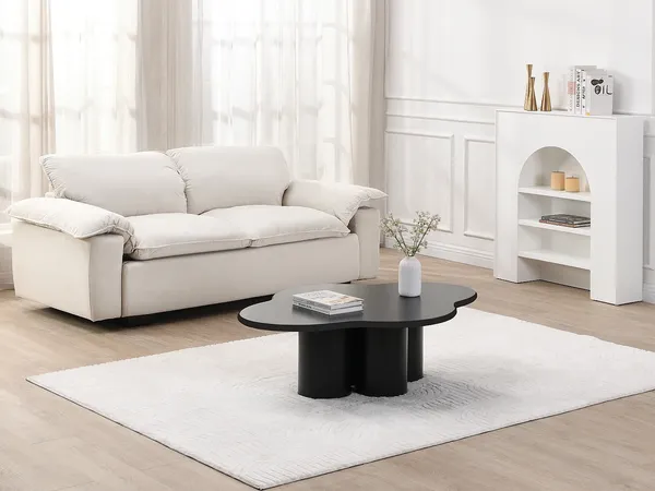 Vente-unique - YAVINA Couchtisch Holz, Platte SchwarzWeiß - B 80 cm x H 34 cm x L 110 cm