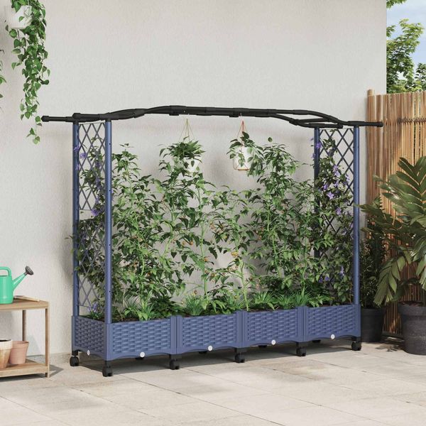 vidaXL Hochbeet mit Rankgitter und Dach Grau 207 x 40 x 129 cm PP 3423150