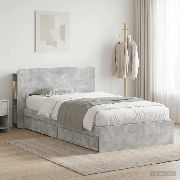 vidaXL Bettgestell mit Stauraum Betongrau 75x190 cm Holzwerkstoff 3433527