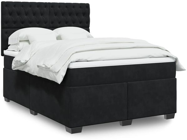 vidaXL Boxspringbett mit Matratze Schwarz 140x200 cm Samt 3293238