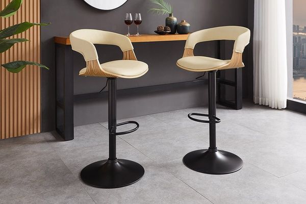 riess-ambiente Barhocker MANHATTAN creme beige/natur/schwarz - höhenverstellbar, 360° drehbar (Einzelartikel, 1 St), Barstuhl aus Kunstleder & Metall mit Lehne - ideal für Kücheninseln