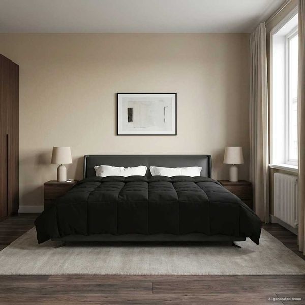 vidaXL Winterbettdecke Gepolstert Schwarz 200 x 200 cm Mikrofaser 42026100