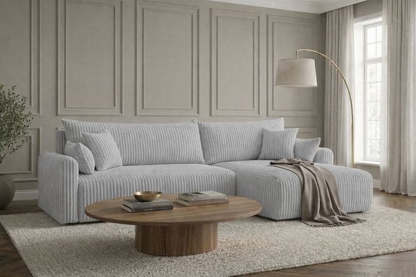 Kaiser Möbel Ecksofa mit Schlaffunktion für Wohnzimmer, Cordstoff Tilia, JAPANDI, Japandi-Stil, Abgerundete Form, Cordstoff mit hoher Abriebfestigkeit