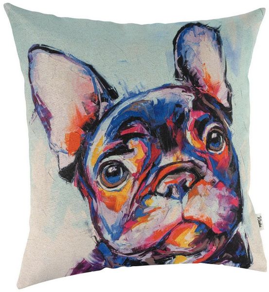 Kisska Dekokissen Designer Kissenbezug Modern-Zierkissen Hochwertig, Bulldog Kissenhülle in 40x40cm ohne Füllung Gobelin Pop Art