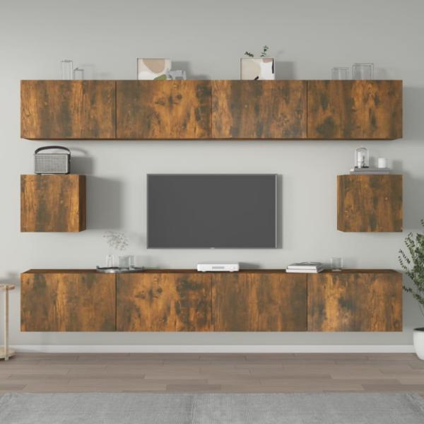 6-tlg. TV-Schrank-Set Räuchereiche Holzwerkstoff [3114371]