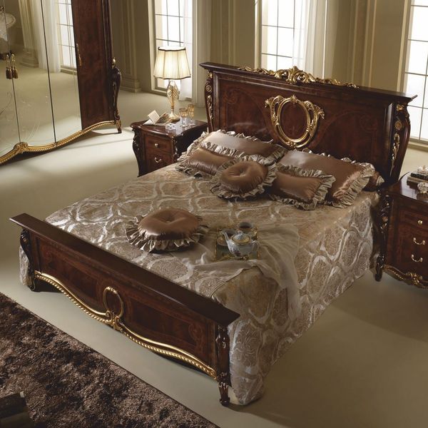 Casa Padrino Luxus Barock Doppelbett Dunkelbraun / Gold - Barock Möbel - Made in Italy
