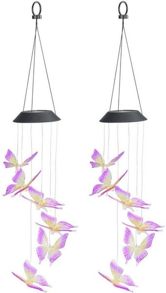 Maximex LED Gartenleuchte Modell Schmetterling, Ein-/Ausschalter, LED fest integriert, Extra-Warmweiß, solarbetriebenes Windspiel mit farbwechselnden LEDs