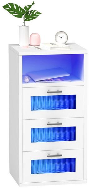 oyajia Nachttisch mit 2/3 Schubladen, Beistelltisch mit Ladestation und LED, Mit USB und Typ-C Anschlüsse, offenes Fach