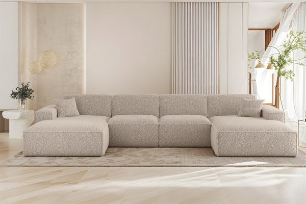 Wohnlandschaft Sofa U-Form CELES PREMIUM in Stoff Sven Cappuccino