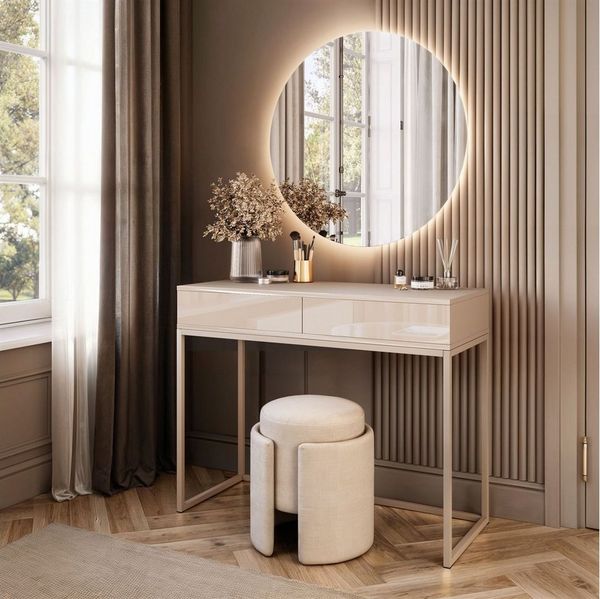Lookway Schminktisch BLANCO GLAMOUR KASCHMIR mit kaschmirfarbenem Gestell und LED-Spiegel (1x Konsole, 1x Spiegel mit Led Beleuchtung), Breite: 100 cm