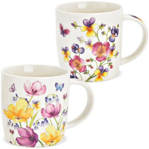 matches21 HOME & HOBBY Tasse Kaffeetassen 2er Set Frühling Sommer Blumen Blüten, 2-tlg, Porzellan, Tee, Kaffee-Becher, klassisch, weiss bunt, 350 ml