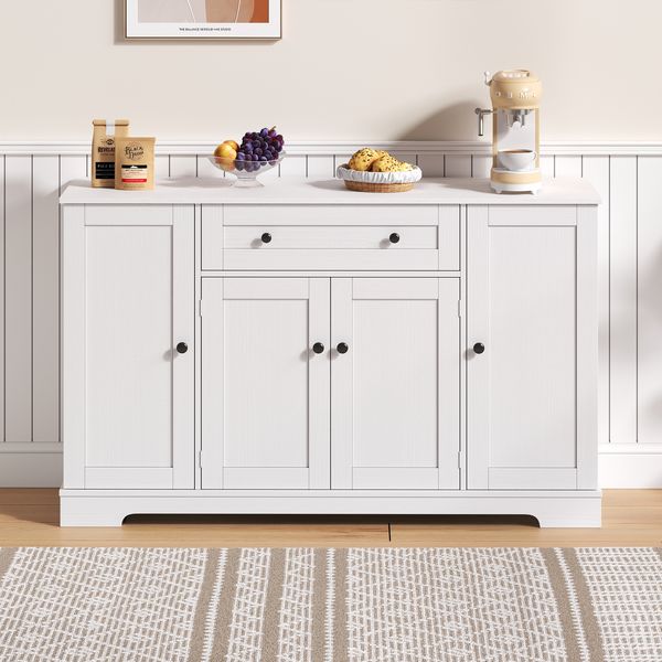 Buffet-Anrichte 85x40x138 cm mit Schublade, Regaltüren und verstellbaren Einlegeböden in Weiß